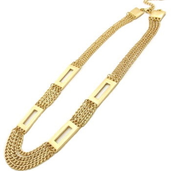 Gold Classic Square Links Necklace and Earrings Se - Picture 2 of 2